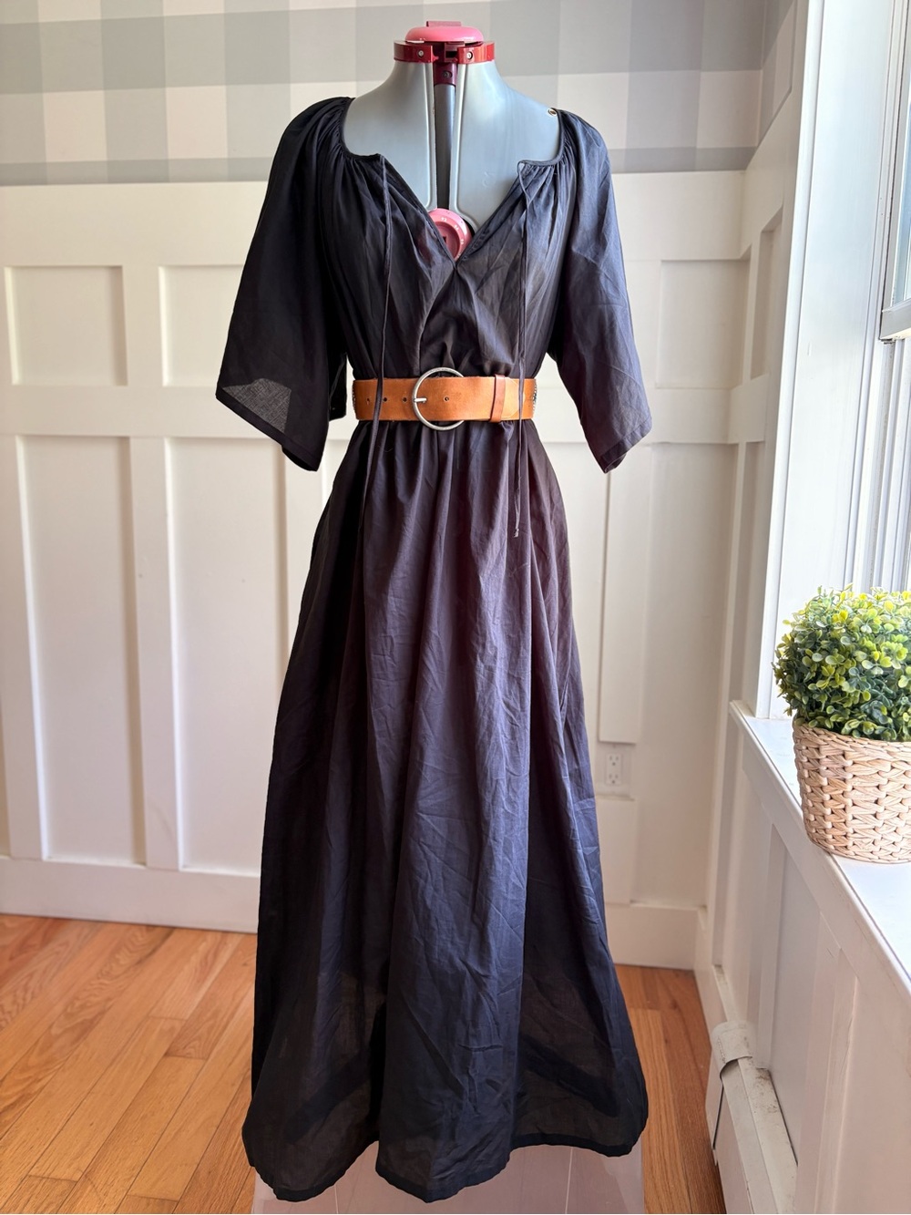 Le Petit Trou Black V-Neck Maxi Dress with Tan Belt - Picture 9 of 12